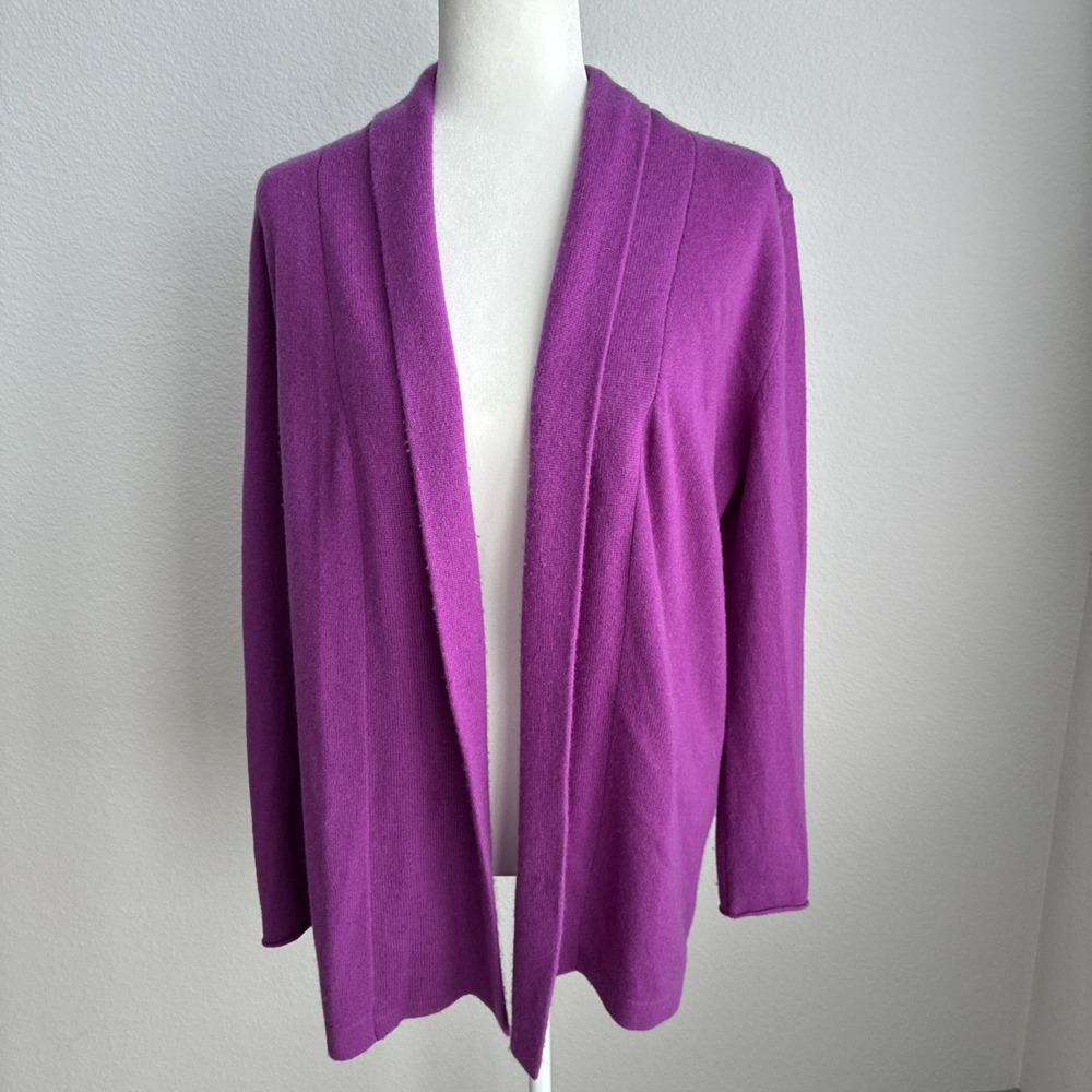 Neiman Marcus Womens Open Front Cardigan Cashmere Purple Medium Shawl Collar